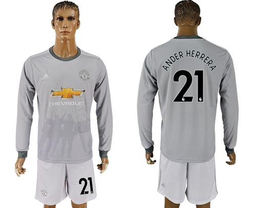 Manchester United #21 Ander Herrera Sec Away Long Sleeves Soccer Club Jersey
